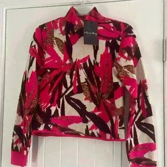 New a…love story Sweater Top Pink Gold Brown Crew Neck Pullover Size Small NWT. - Picture 1 of 5